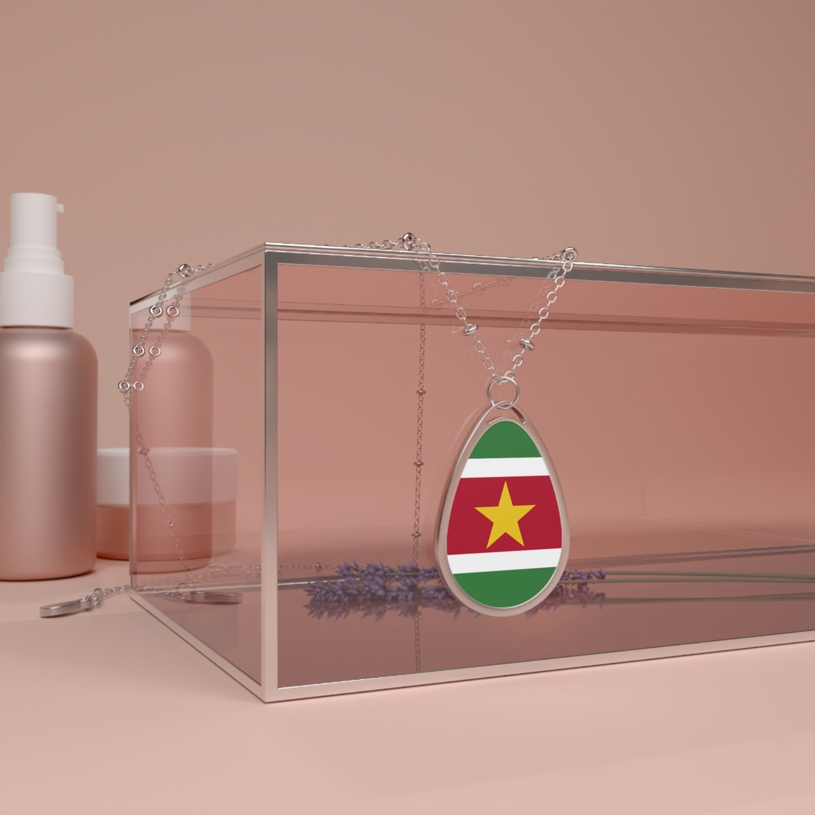 Suriname Flag Oval Necklace – Patriotic Zinc Alloy Pendant – One Size /