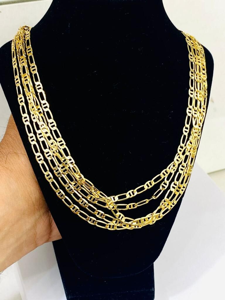 14K Gold Filled Figaro Mariner Chain Necklace 24″ 3.5mm for Mens Cadenas Hombre