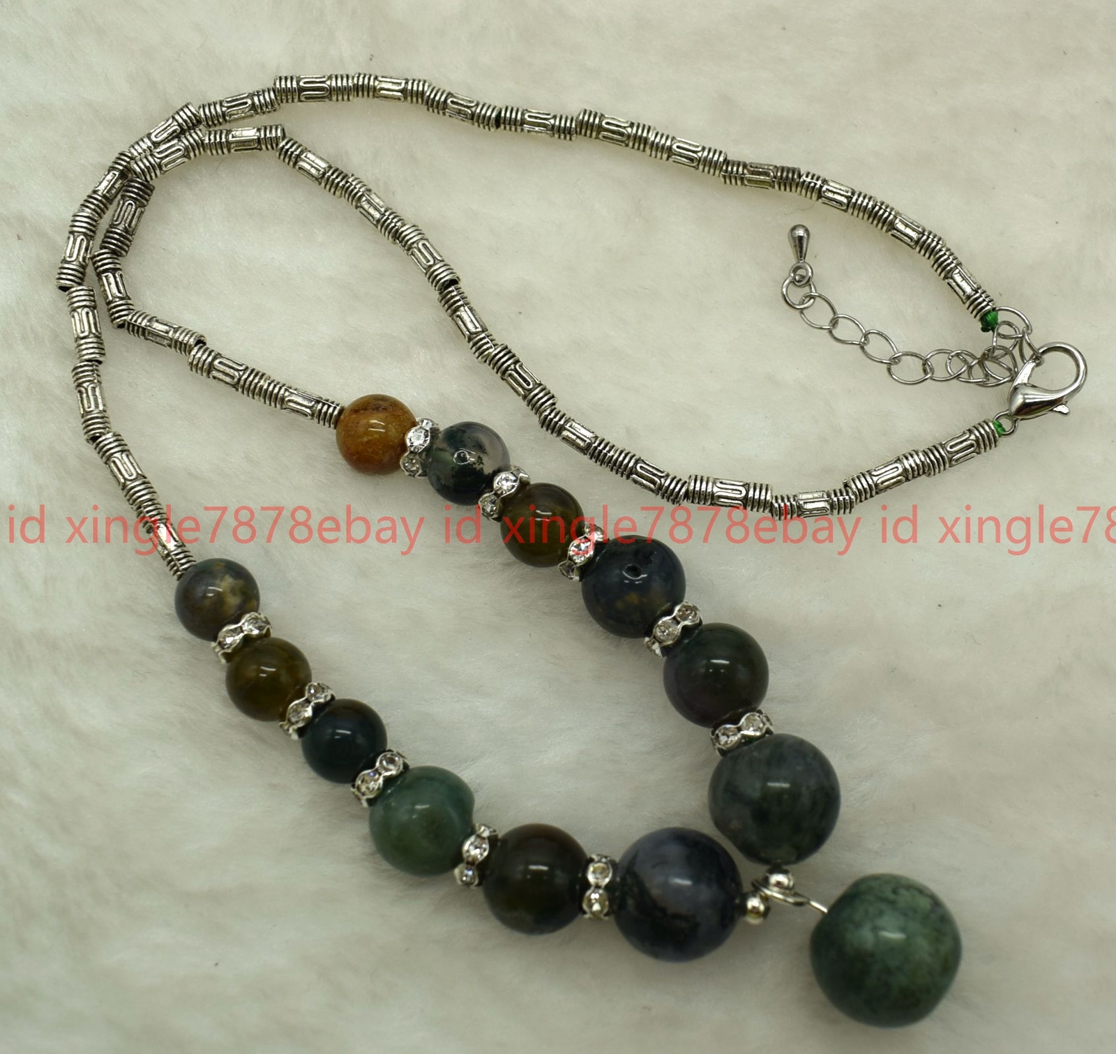 Natural 6-12mm Multicolor Indian Agate Round Gems Beads Pendant Necklace 16-24in
