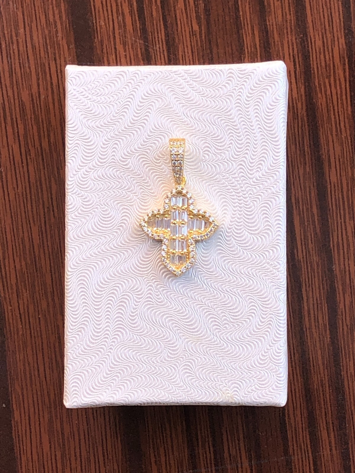 925 Sterling Silver Clover Cross Baguette CZ Gold Pendant Women 17mm0.67″/28mm