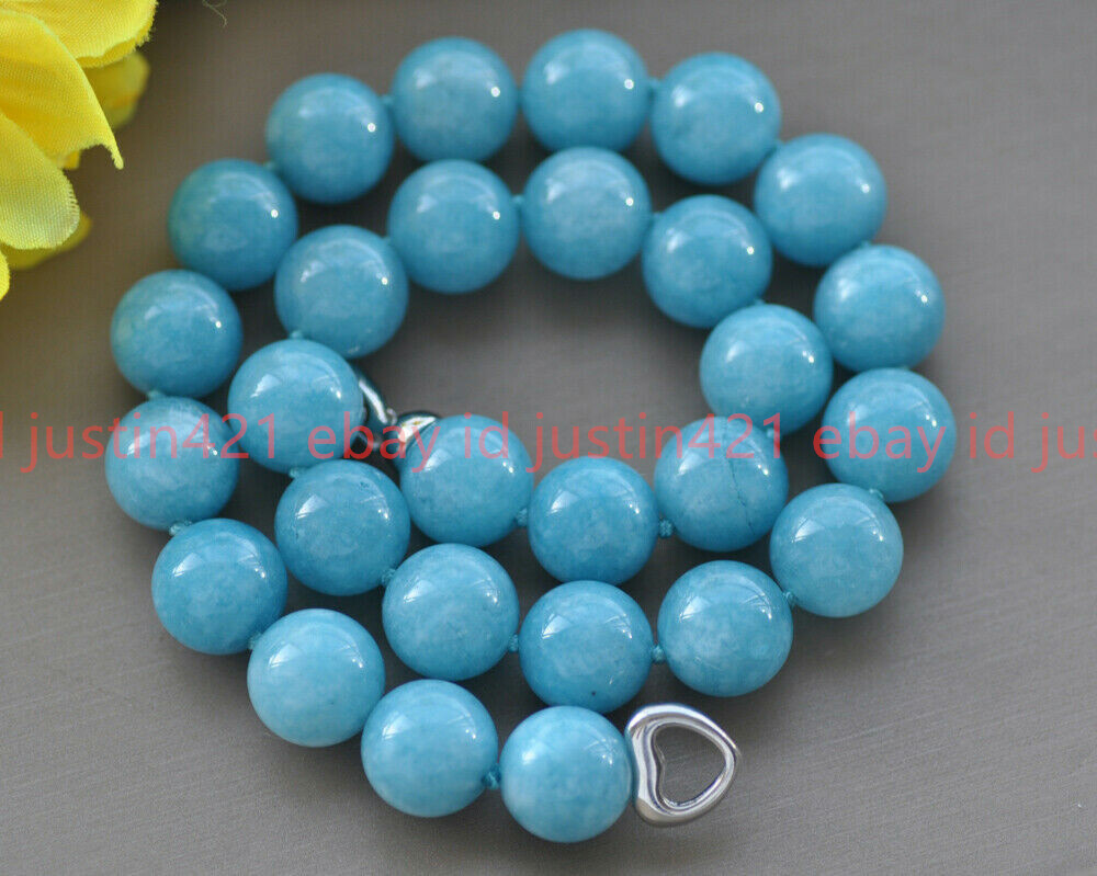 Natural 8/10/12mm Brazil Blue Aquamarine Gemstone Round Beads Necklace 18″ AAA