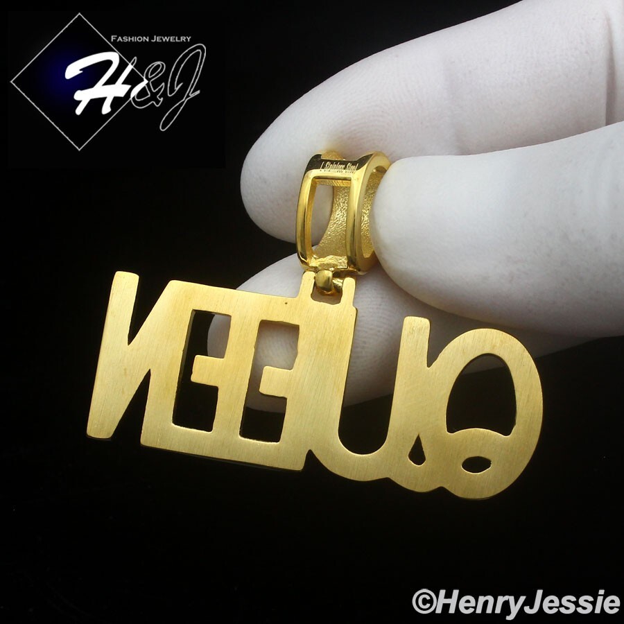 WOMEN’s Stainless Steel ICY CZ Gold Plated 3D HipHop “QUEEN” Letter Pendant*G149