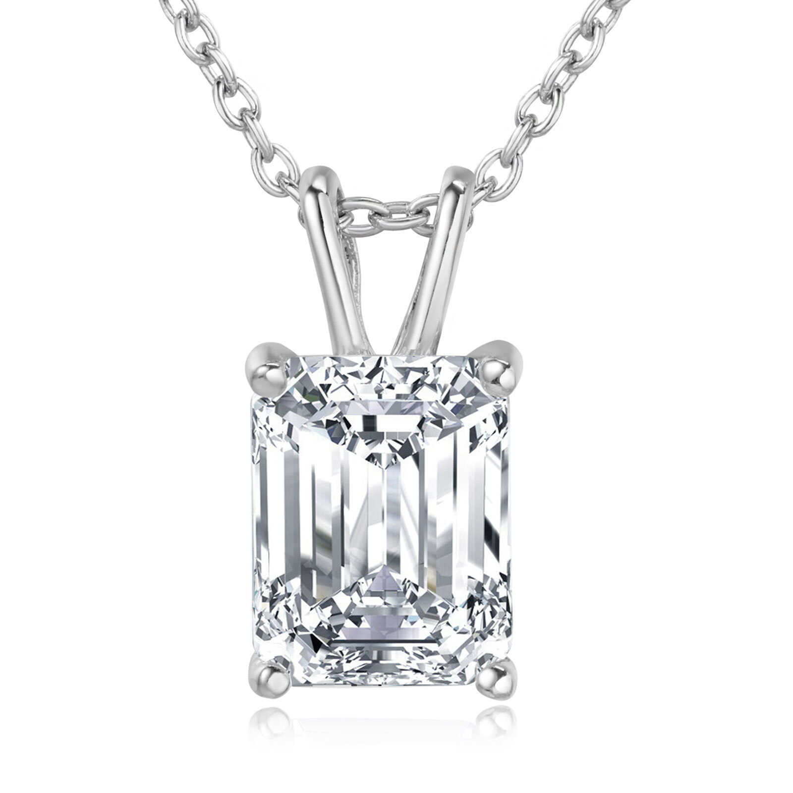 1.9ct Emerald Cut AAAAA Cz Sterling Silver Metal Women’s Pendant Chain Necklace