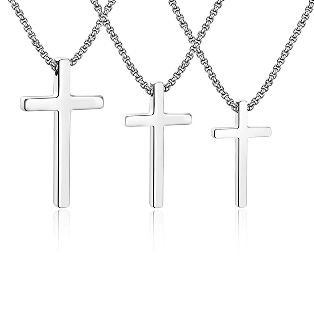 Men Women Cross Necklace Stainless Steel Silver Pendant Chain Father’s Day Gift