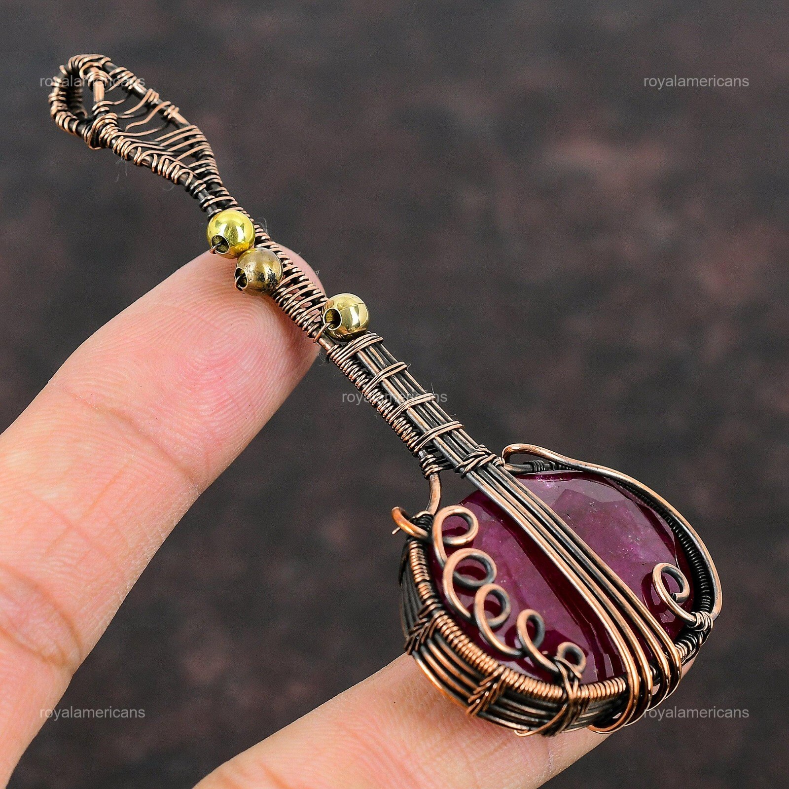 Kashmir Rubi Jewelry Copper Gift For Mum Guitar And Wire Wrapped Pendant 3.62″