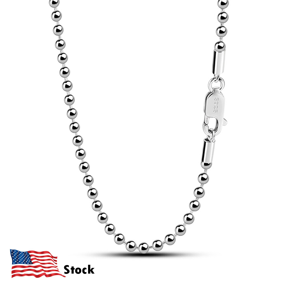 Solid 925 Sterling Silver 2.3mm Ball Bead Chain Necklace 18″-28″ for Women & Men