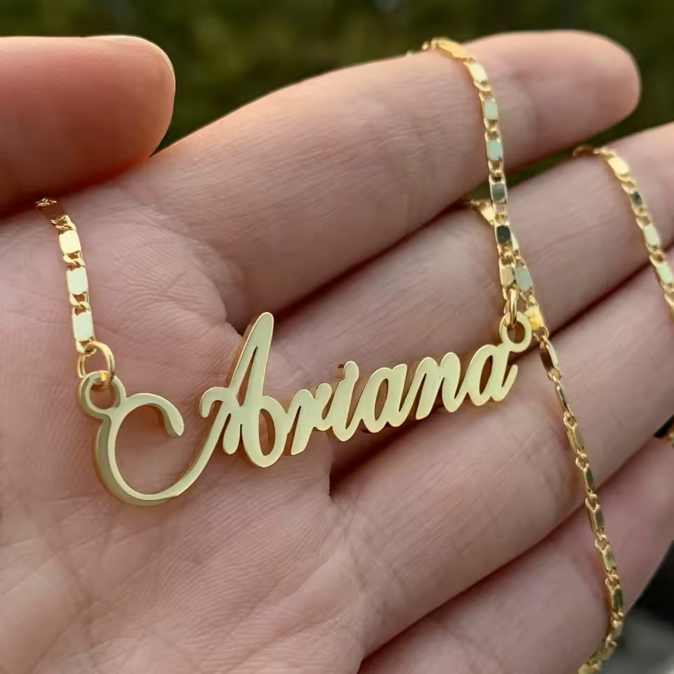 Custom Tile Chain Name Necklace Personalized Pendant Jewelry Gold Silver Gift