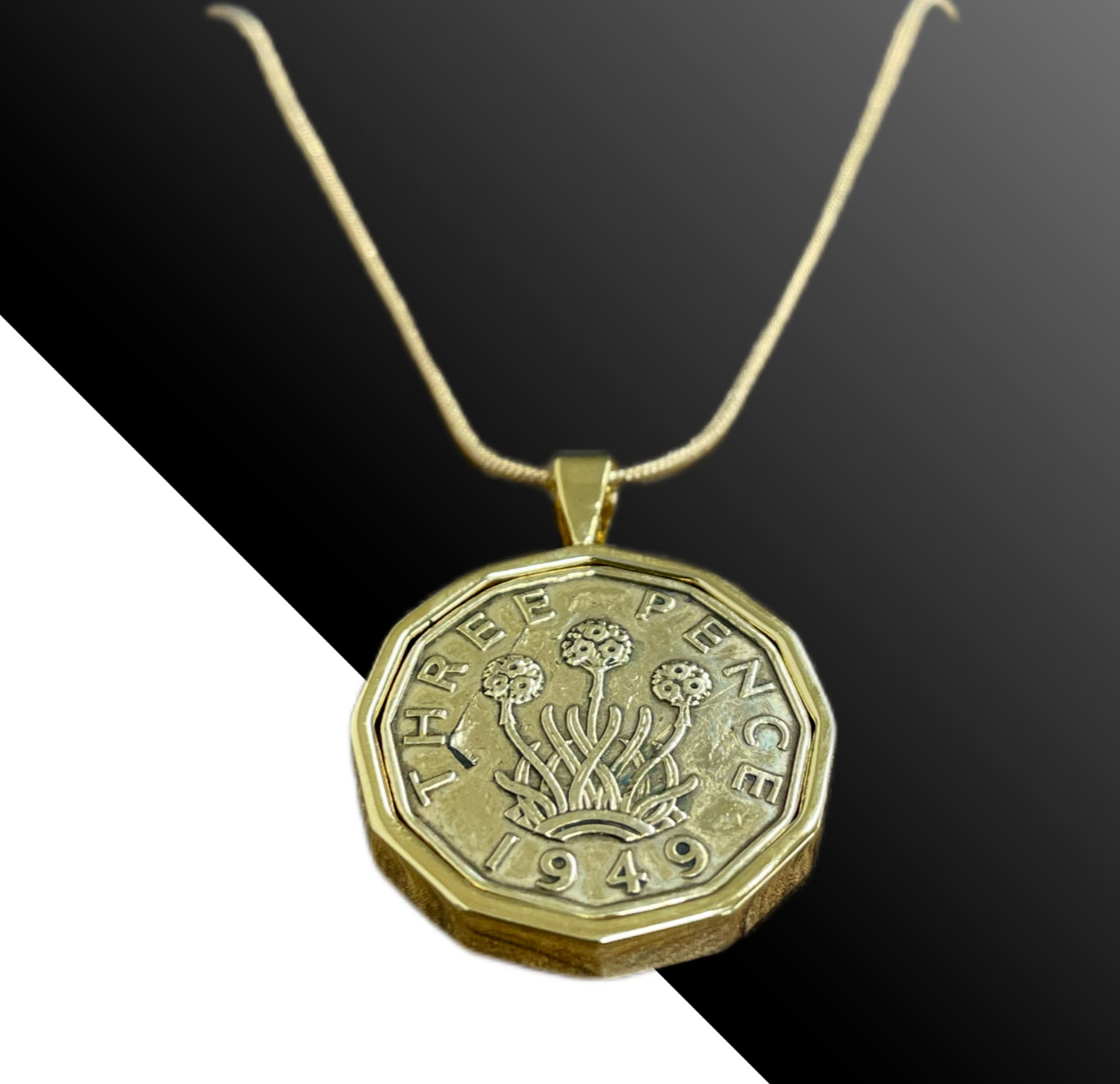 1949 75th Birthday Gift Pre Decimal Brass Threepence 3D Coin Pendant