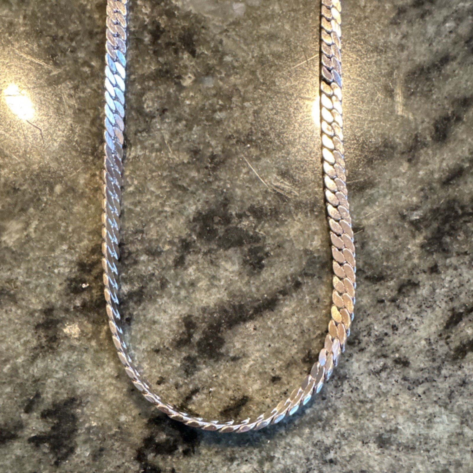 Silver Tone Curb Link Chain Necklace Flat Style Undated Era No Stone