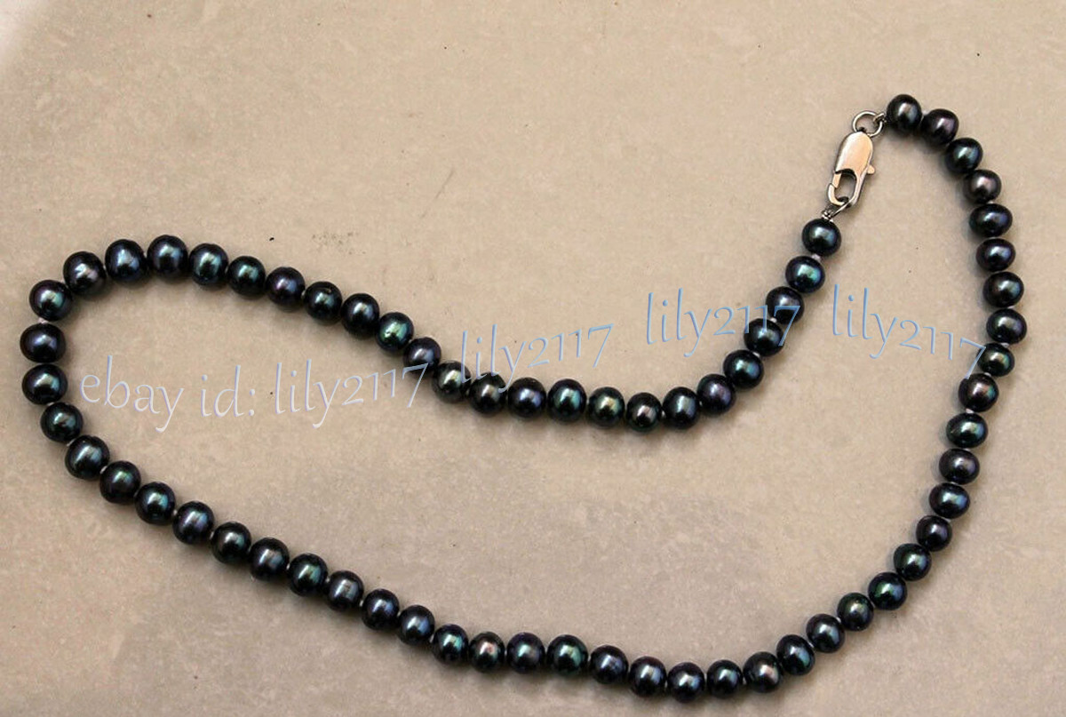 5-6mm Genuine Natural Peacock Black Freshwater Cultured Pearl Necklace 14-48”