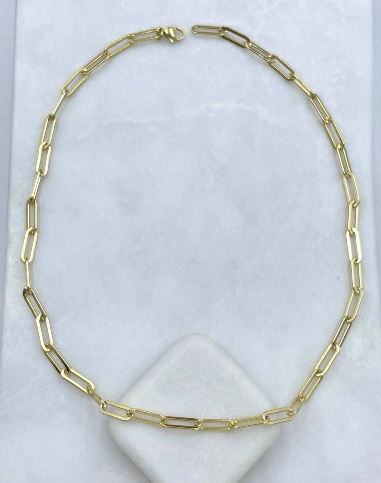 14K Gold Plated Paperclip Chain Necklace Water Resistant Rhodium Finish – 20 in