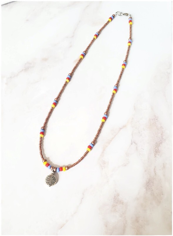 Copper Seed Bead Necklace 18 inch Unisex Necklace