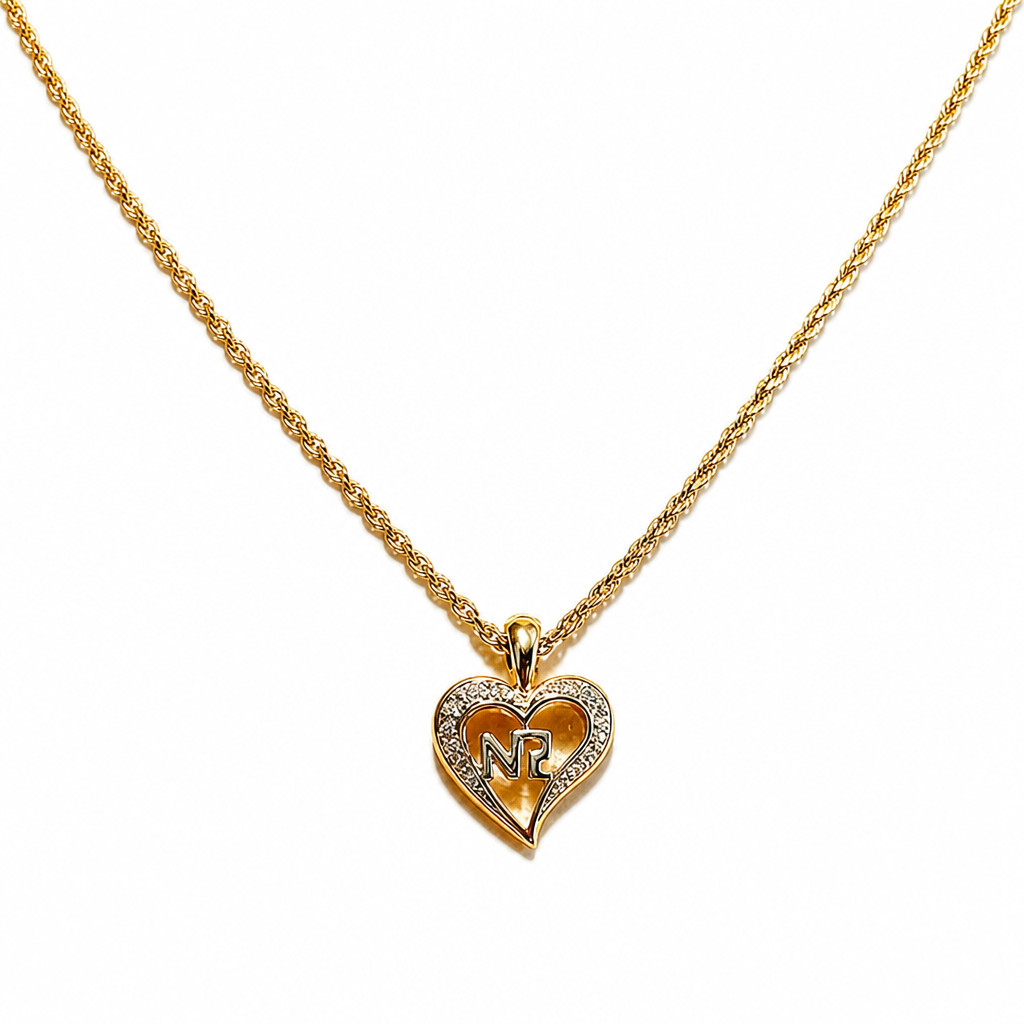 Gold Tone Metal Clear Colorless Stones Heart Pendant Necklace 14.75″ – 16.75″
