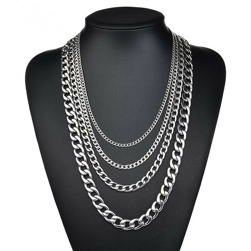 2-15mm Men’s 316L Stainless Steel Silver Curb Link NK Necklace Chain Wholesale