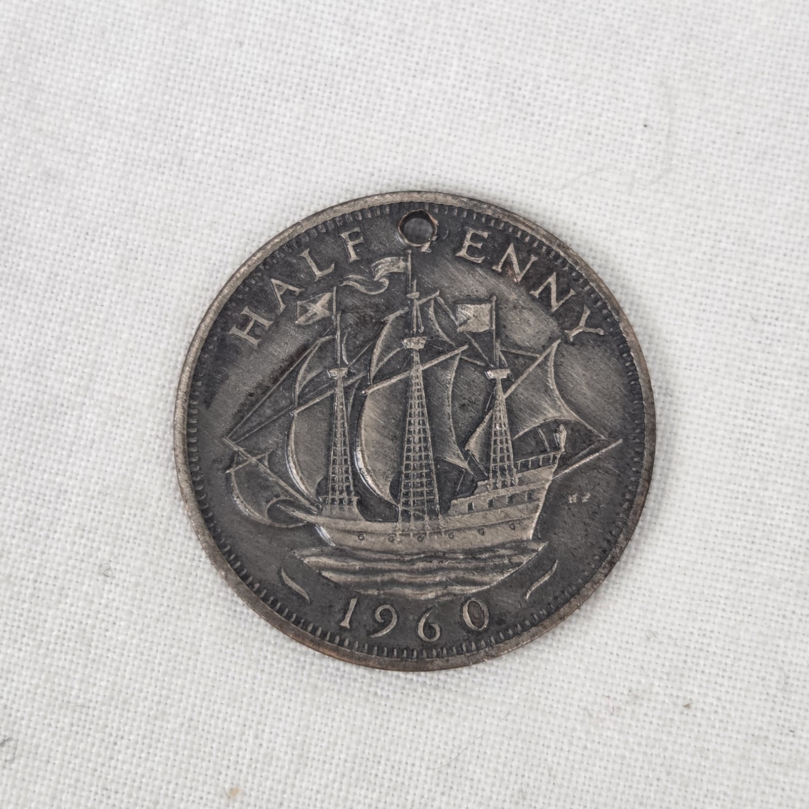 United Kingdom Coin Pendant Great Britain Half Penny Queen Elizabeth II Money