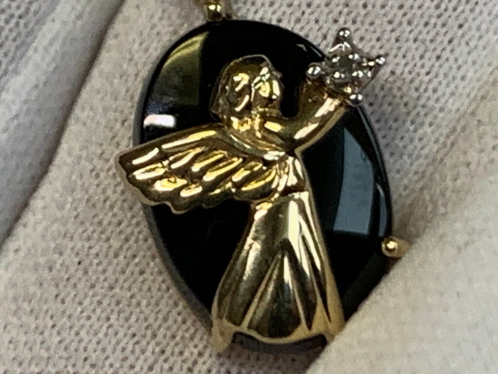 10K Yellow Gold Angel Pendant 1.67g Fine Jewelry Onyx Look Charm *READ*