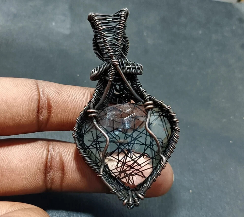 Natural Quartz Gems Copper Jewelry Wire Wrapped Gift For Her Pendant 180.80 Ct