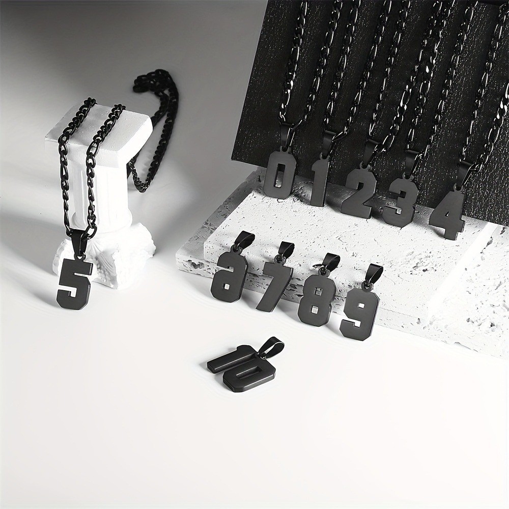 #00-#99 SPORTS BLACK NUMBER Pendant Charm / 24IN STAINLESS CHAIN NECKLACE