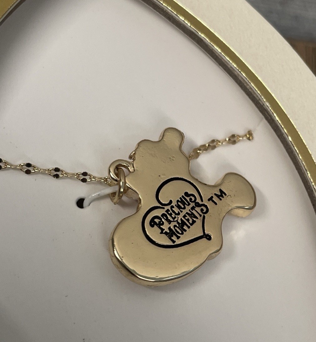 Precious Moments Bear & Heart Necklace Fine Silver Plated Gold Tone & Enamel