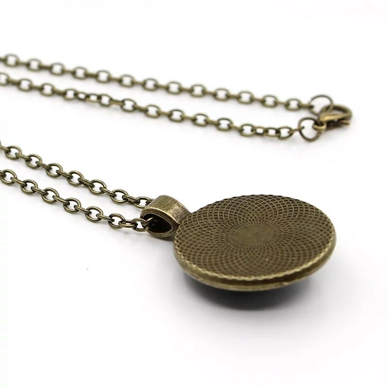 Gold Yin Yang Tai Chi Pendant Necklace Antique Bronze Chain Glass Cabochon Neck