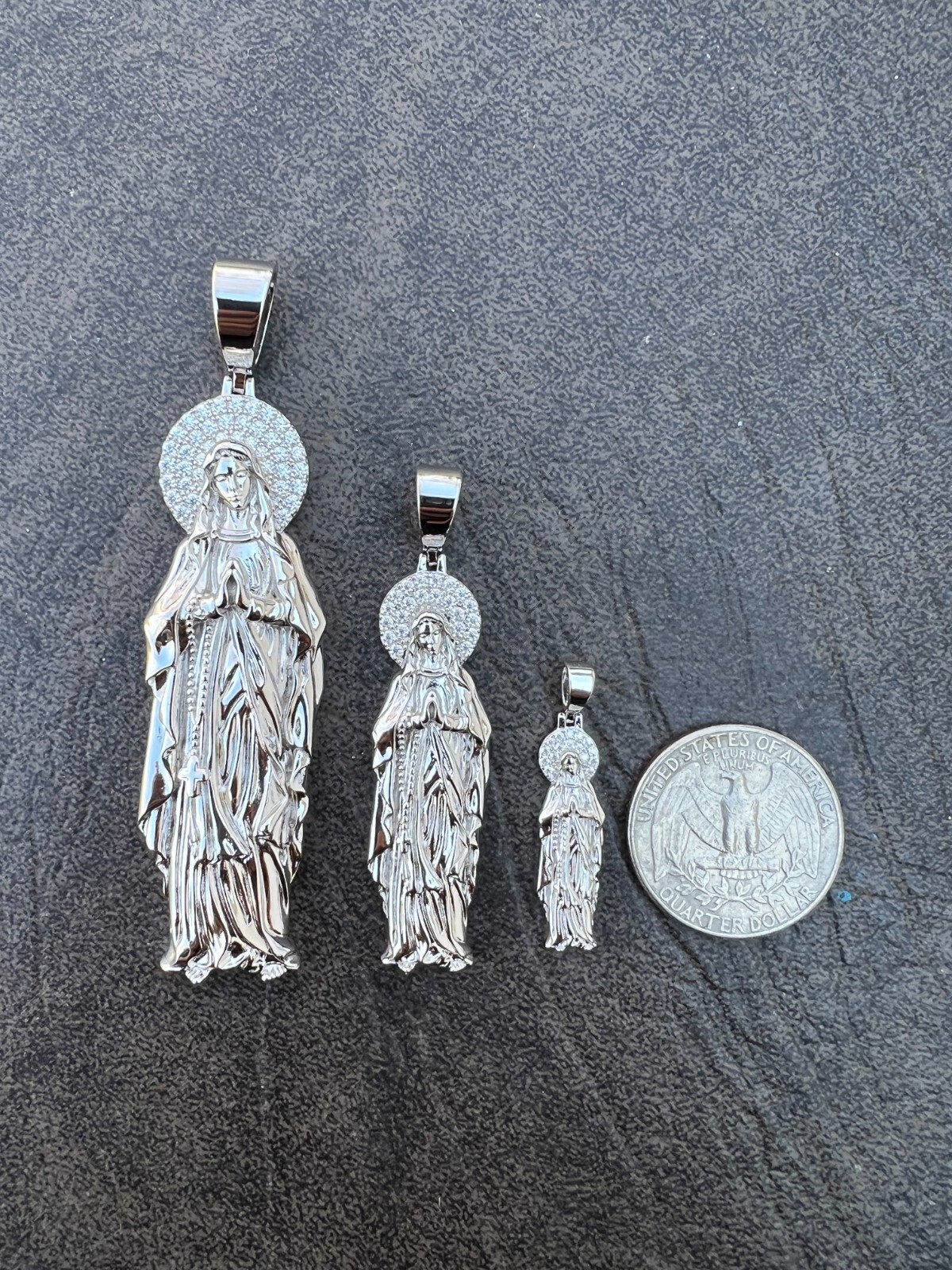 Real MOISSANITE 925 Silver Virgin Mary Guadalupe Pendant Iced Necklace – 3 Sizes
