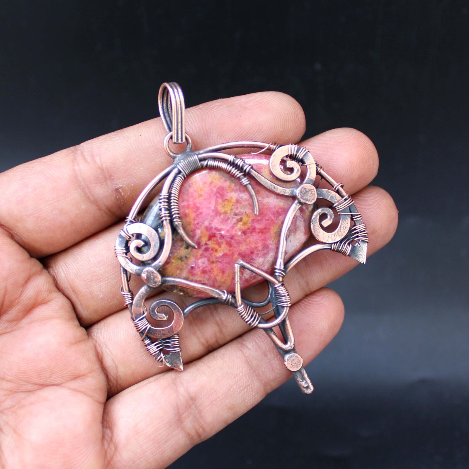Copper Wire Wrapped Pendant Rhodonite Pendant Gemstone Jewelry Anniversary Gift