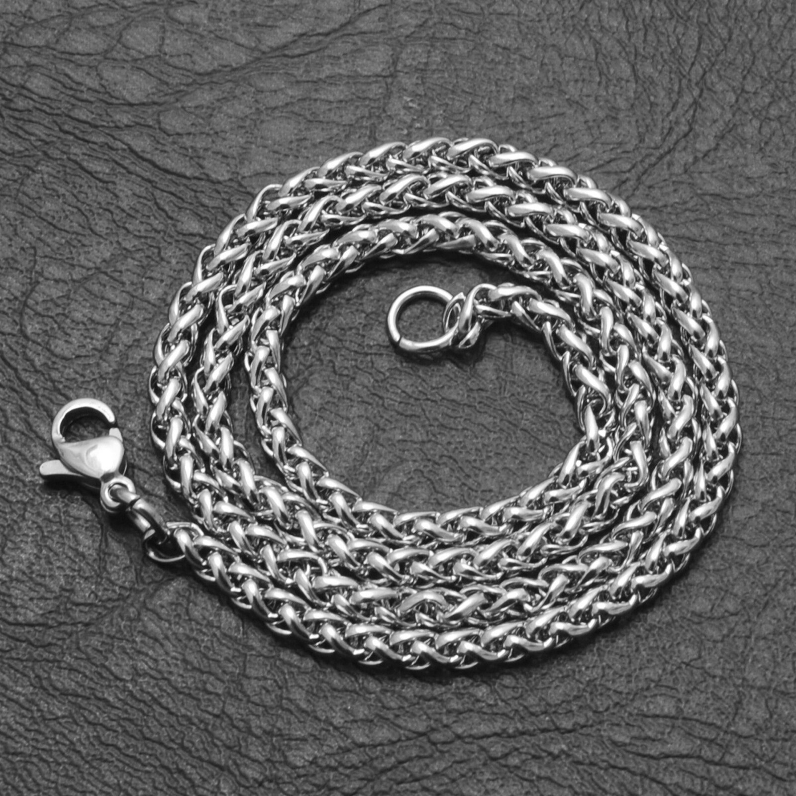 Wholesale Price Stainless Steel Silver Wheat Braided Chain Necklace Men’s Gift