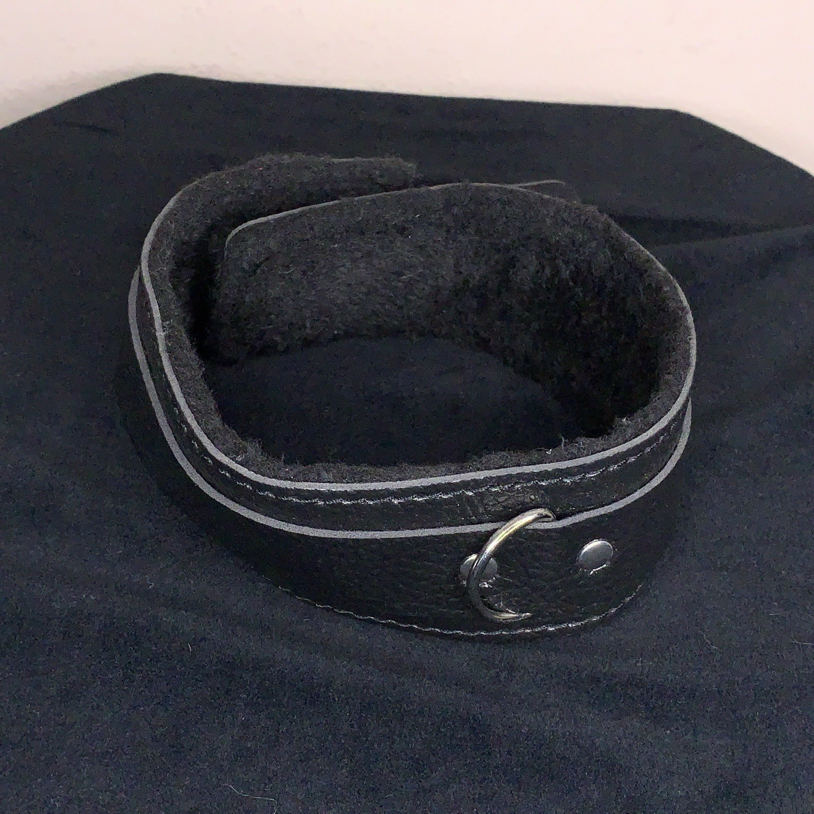 Faux Leather Faux Fur Lined Necklace Choker Style Adult Unisex Goth Cyberpunk