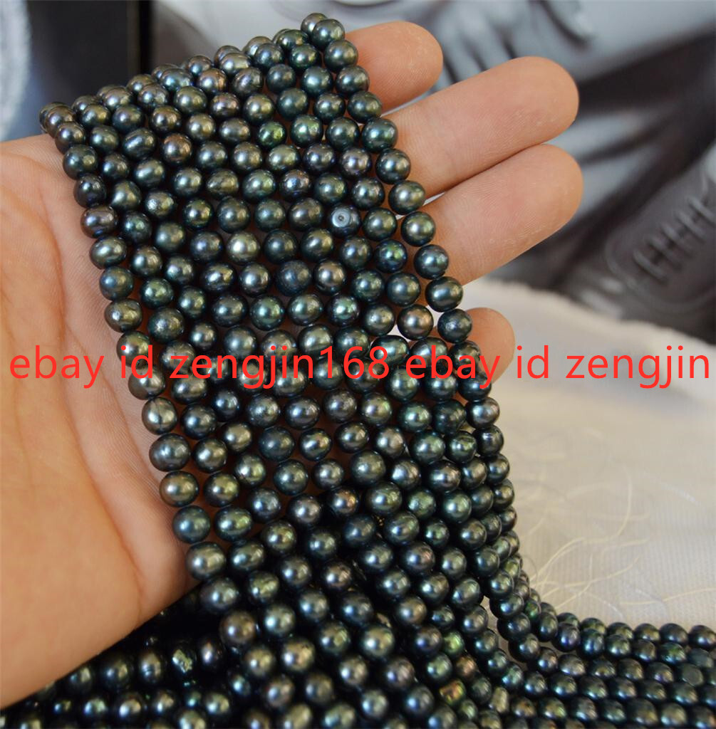 Genuine Natural 6-7mm Black Real Pearl Gems Loose Beads 14.5″ Strand