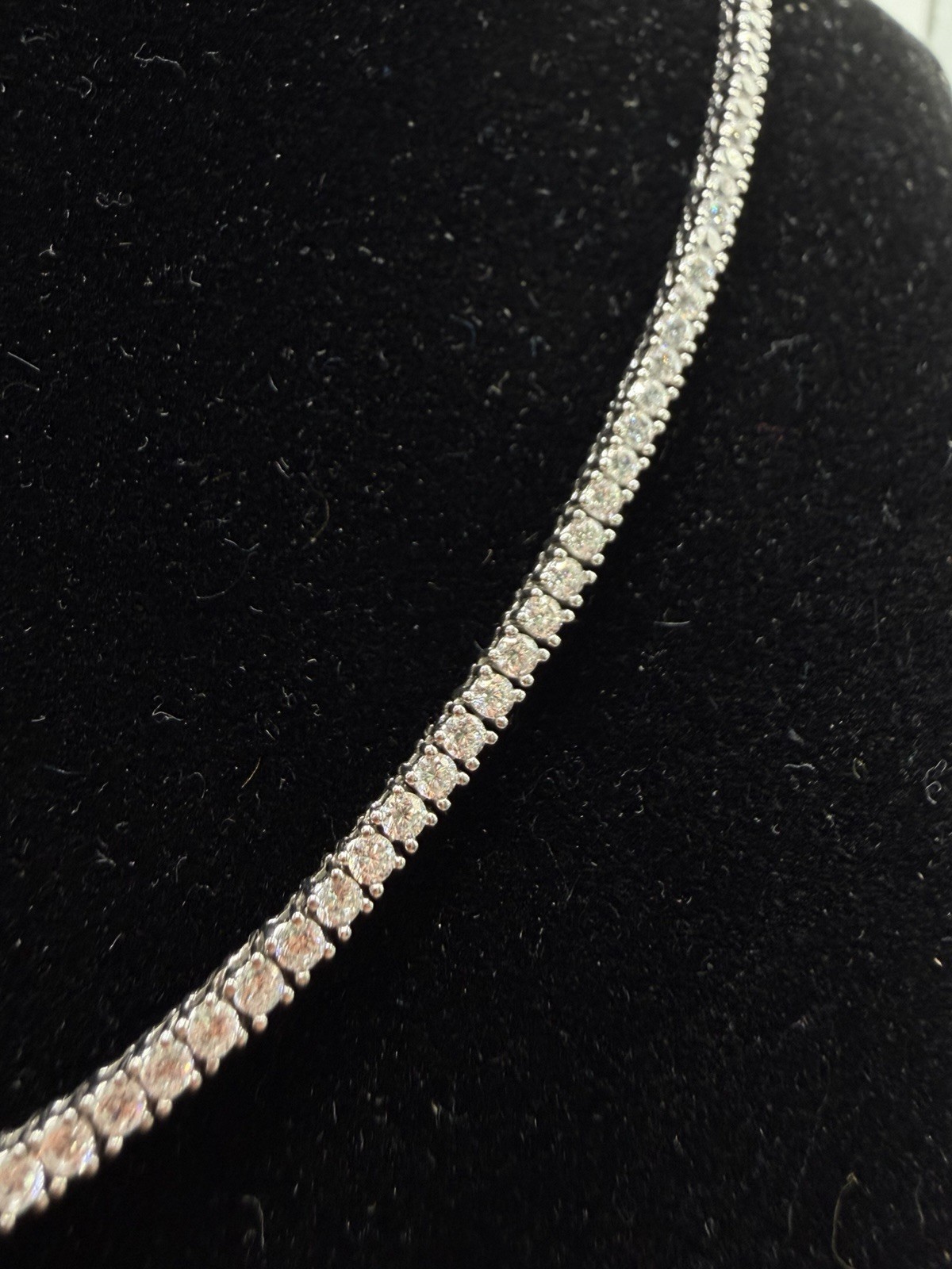 Sterling Silver Cubic Zirconia Tennis Necklace. 16in Length 2.5mm Width