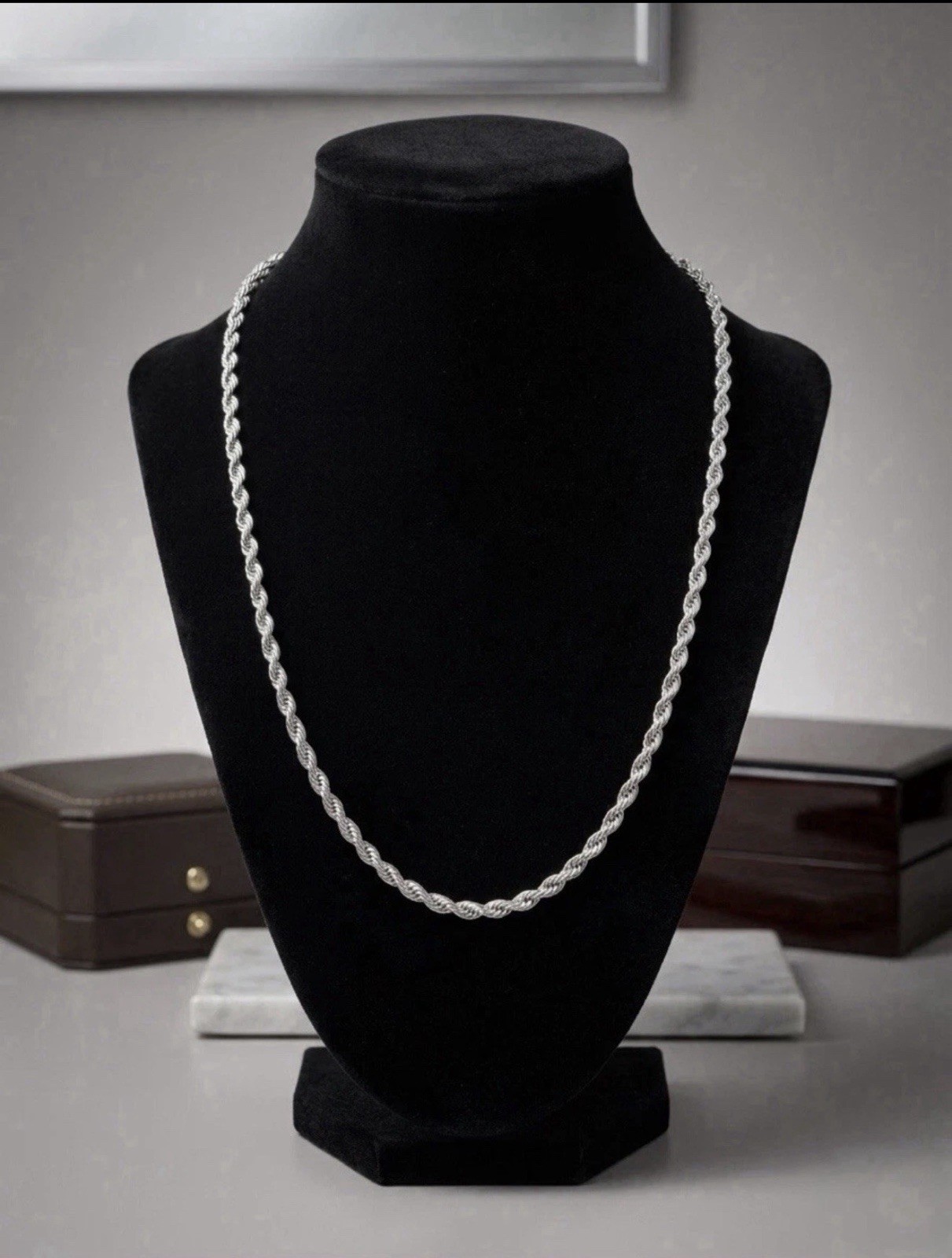 Stainless Steel Rope Chain Necklace 4mm 5mm Silver Tone 18” 20” 22” Waterproof