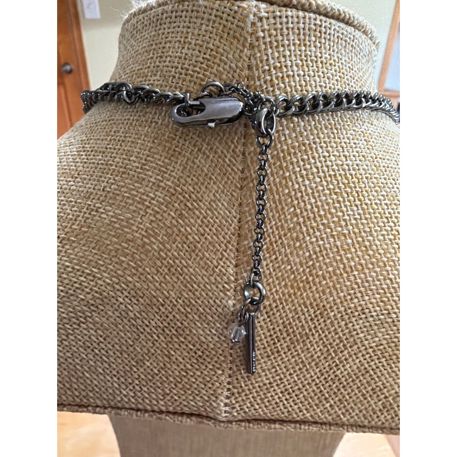 Gunmetal Beaded Cluster Statement Necklace Black Smoky Grey Faceted Tiers