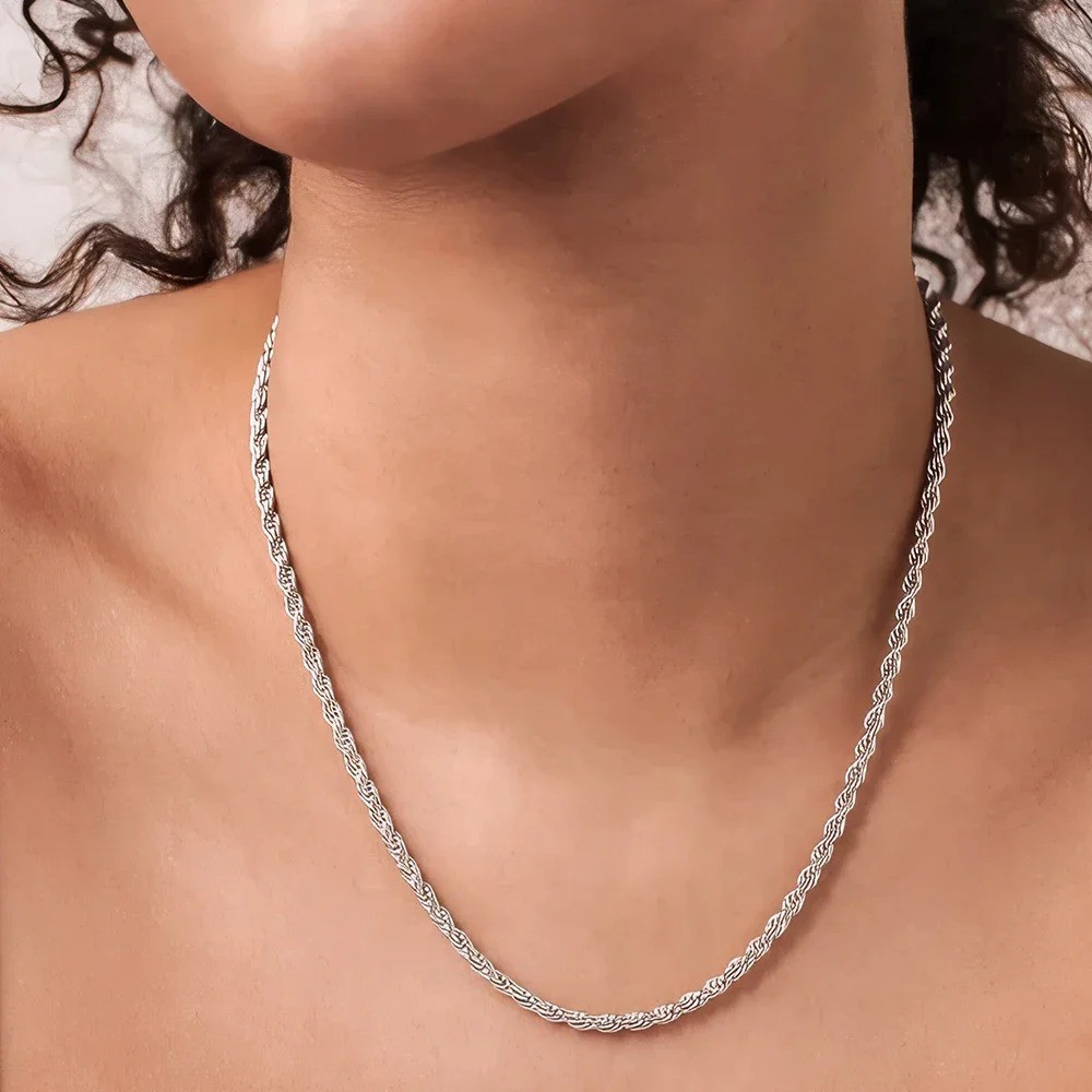 4mm Diamond Cut Solid 925 Sterling Silver Italian Rope Chain Men’s Necklace USA