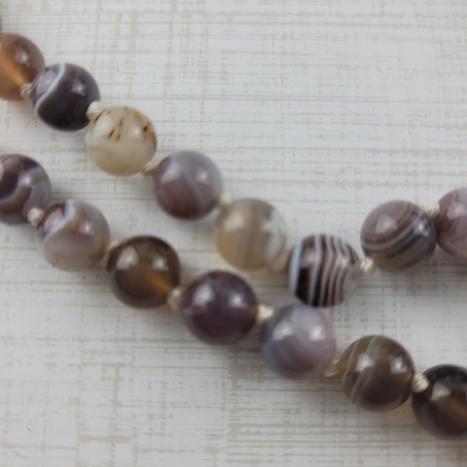 Agate Prayer Bead Necklace Hand Knotted Multi Color 38″