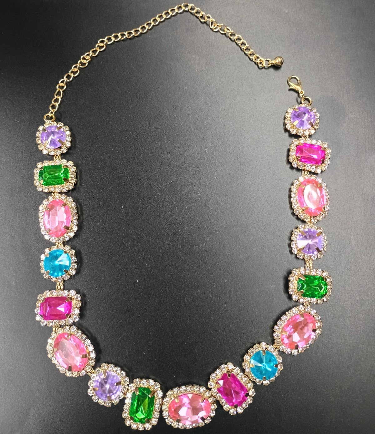 Gold Tone Cable Chain Statement Pendant Necklace Multicolor Crystal Halo