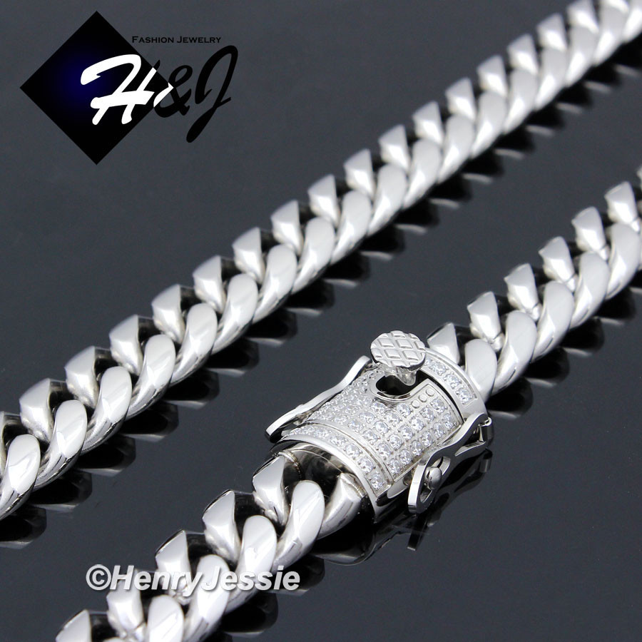 18-40″Stainless Steel 10/12/14mm Silver/Gold Plated ICY CZ Cuban Necklace*N158