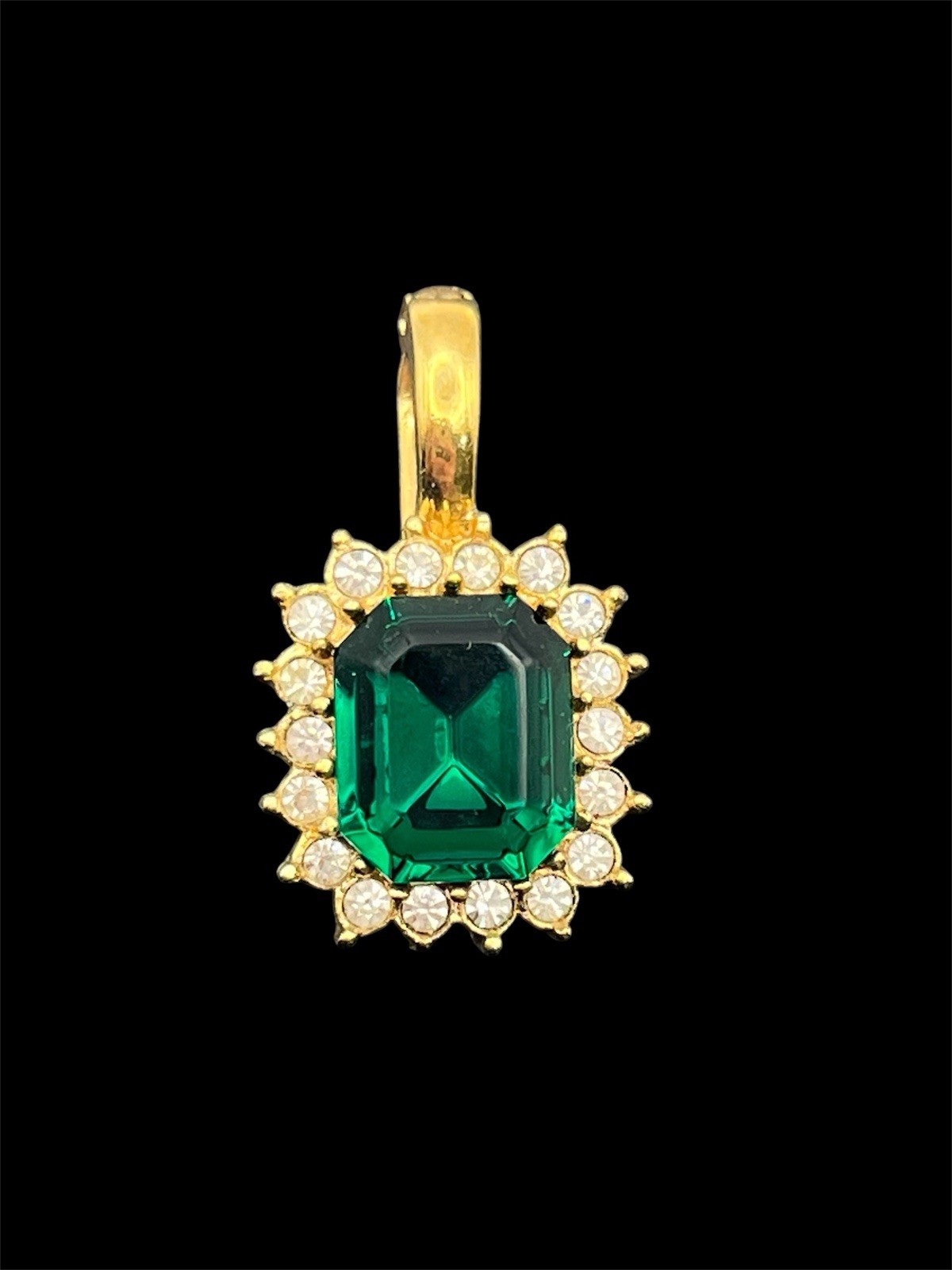 Roman green & clear rhinestone halo gold tone enhancer pendant for necklace