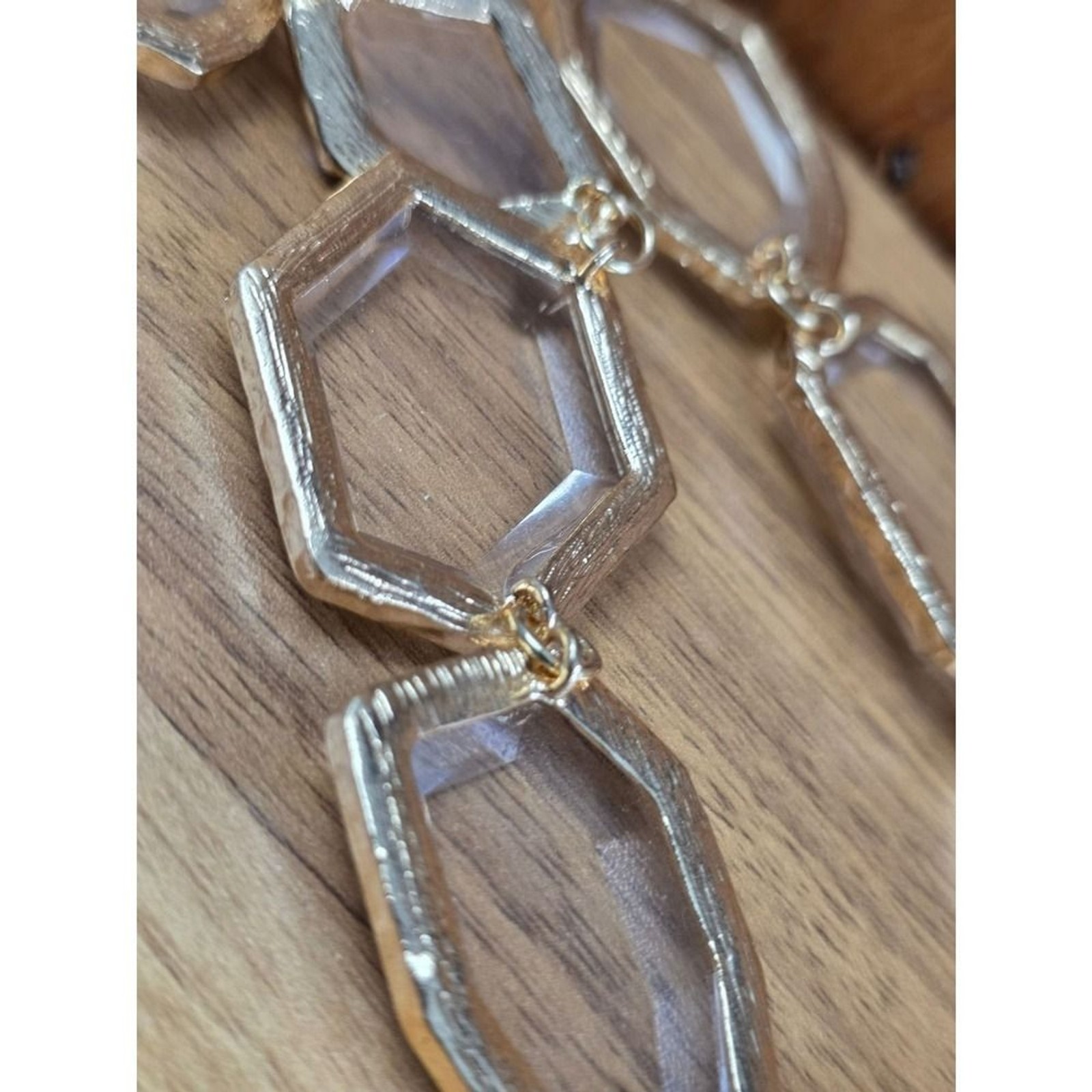 Unbranded Geometric Hexagon Link Necklace Clear Gold Excellent Statement Modern
