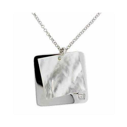 Silver GENUINE MOP 2 Square rolo Necklace NR!