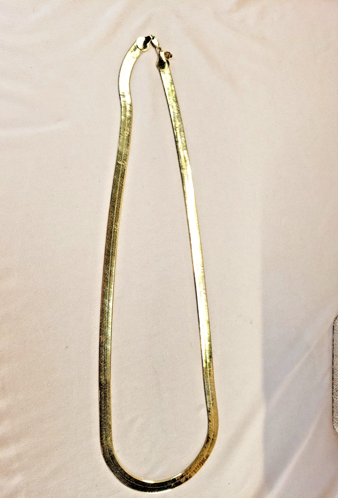 14K Gold Plated Wide Herringbone Chain Necklace 30″ 9 mm Signed Vision 14K GL