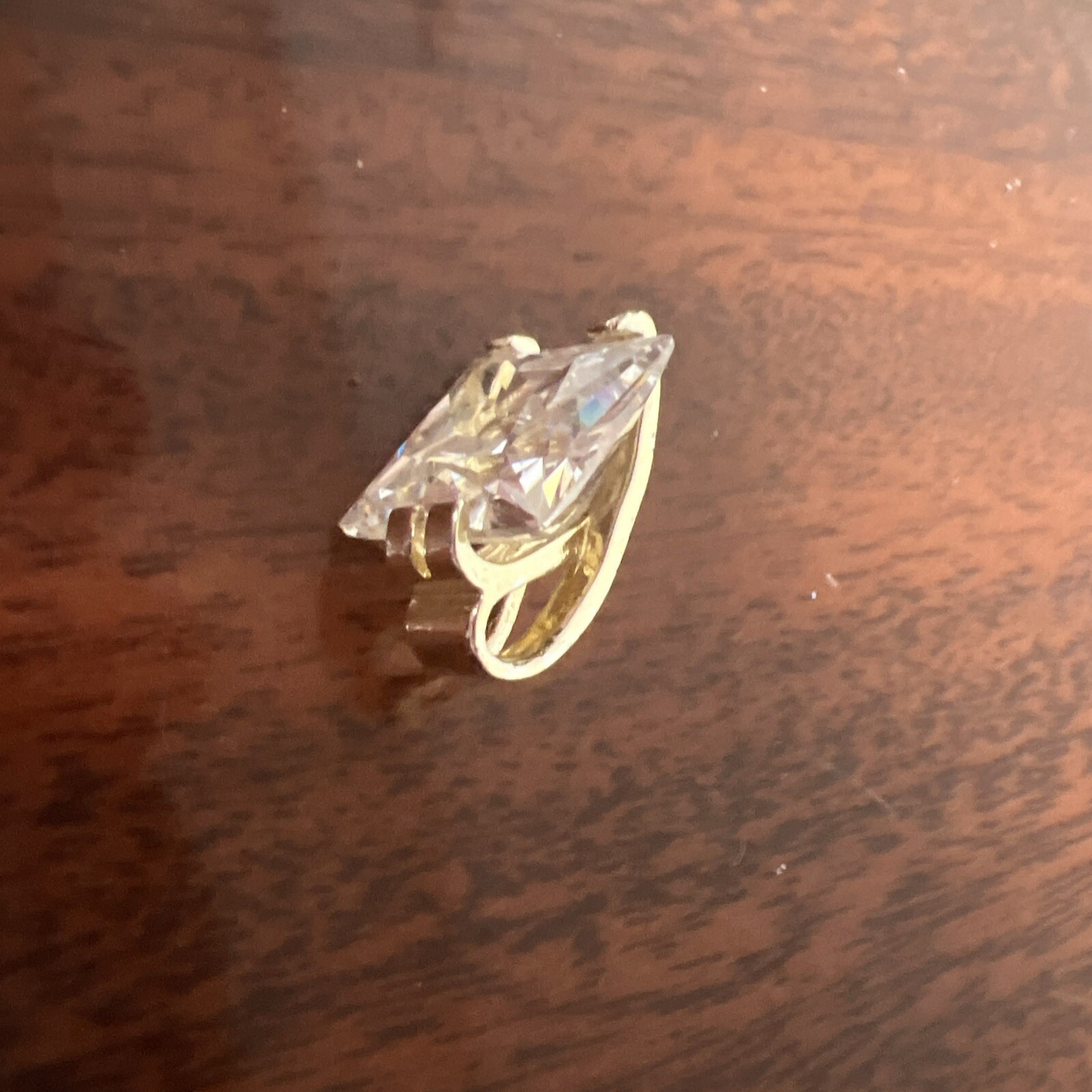 ROMAN RMN Square Gold tone Solitaire CZ Pendant Clear Colorless Stone Princess