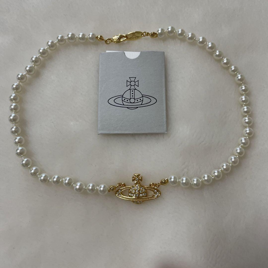 Vivienne Westwood Necklace Pearl Choker Gold IN BOX w/drawstring
