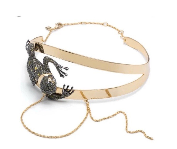 Alexis Bittar Double Band Choker Green Tourmaline Covered Frog Swarovski Crystal