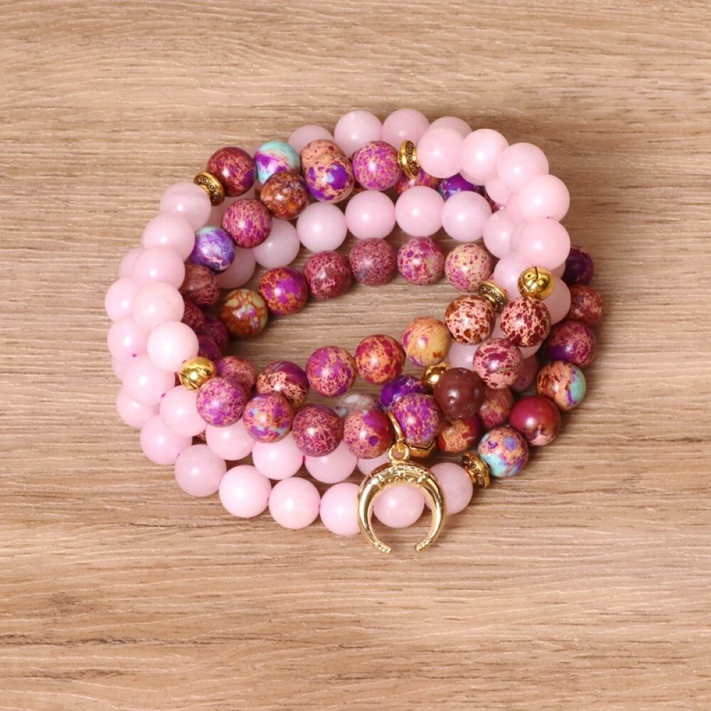 Women’s 108 Mala Beads Necklace Men Natural Balance Rose Quartz Crystal Bracelet