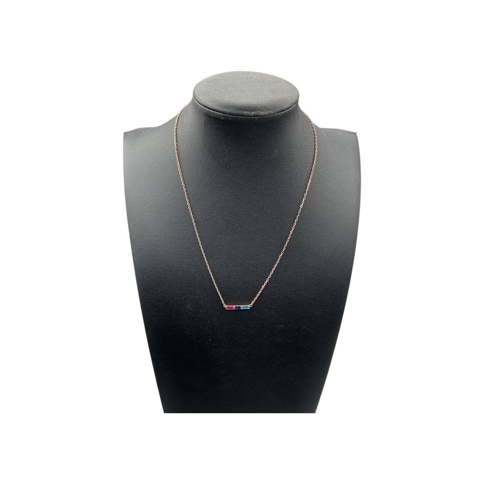 DIVAN JEWELRYGOLD Rose Gold Bar Necklace Pink Blue Gemstones 16″
