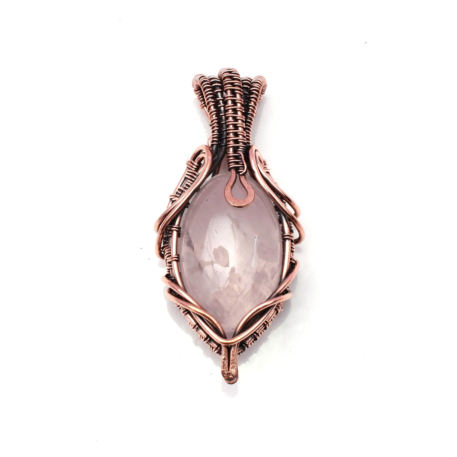 Rose Quartz Pendant Copper Wire Wrapped Handmade Jewelry Pendant 2.15″
