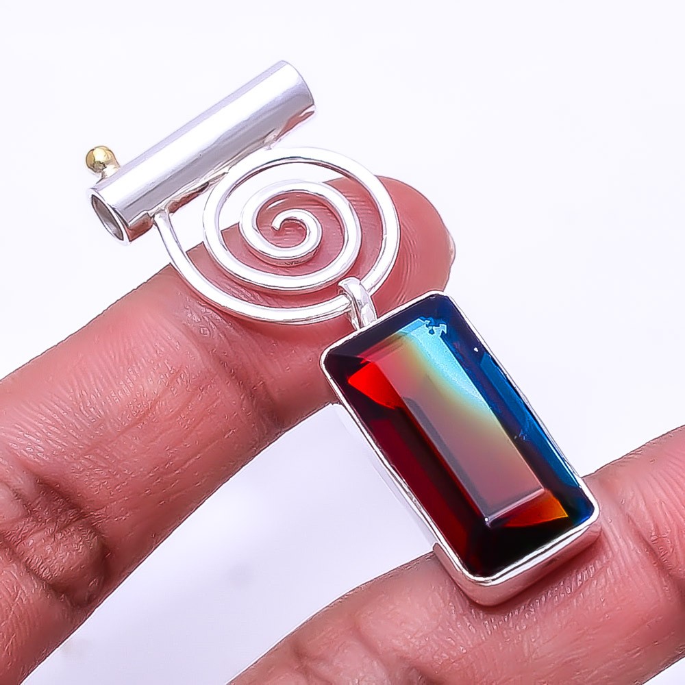 Bi-Colour Tourmaline Designer 925 Sterling Silver Handmade Pendant 2.03″ P2