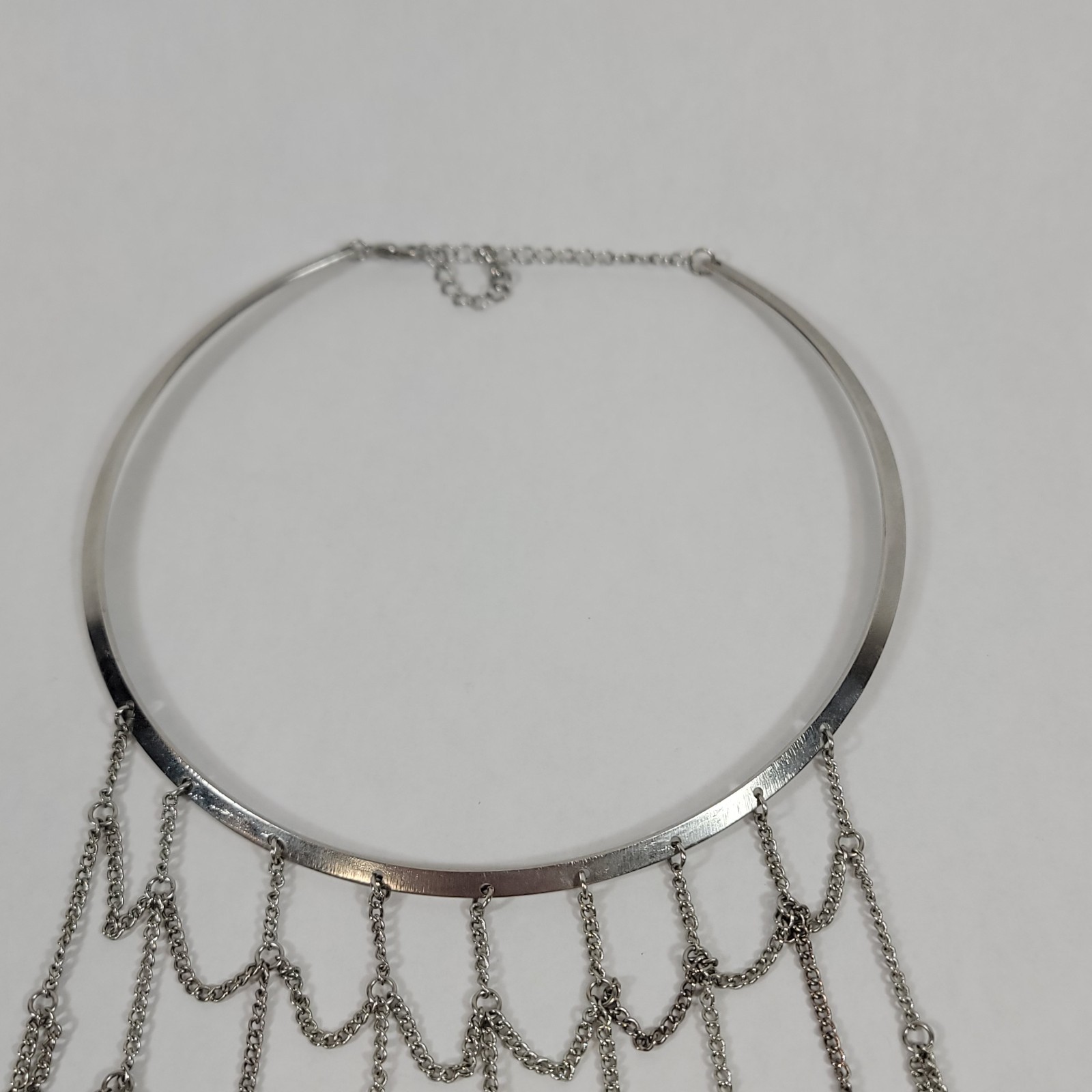 Unique Hoop Collar Chainmail Chainlink Style Silver Tone Metal Necklace Choker