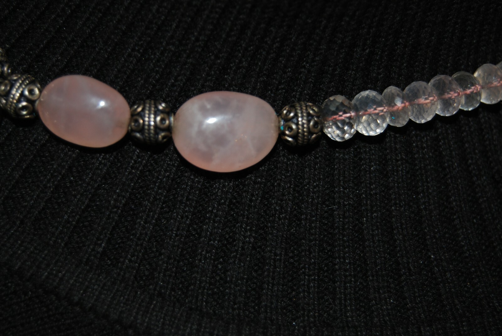 ELEPHANT SILVER TONED PENDANT WITH PINK NATURAL & GLASS BEADS STRAND NECKLACE