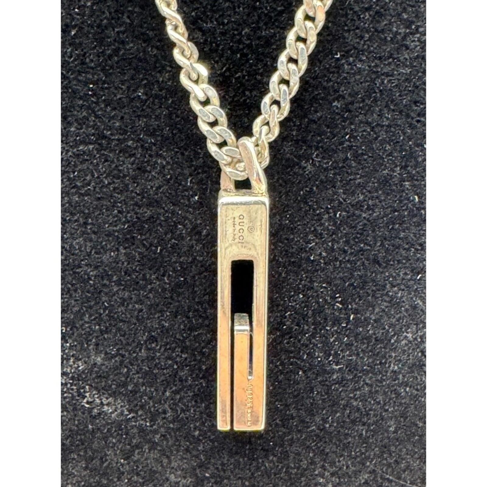 Gucci Vintage G Square Bar Silver Chain Necklace 50cm Made in Italy